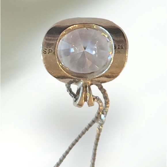 Solitaire Pendant 925 Sterling Silver Plated Cubic Zirconia Necklace 18" - Picture 5 of 5